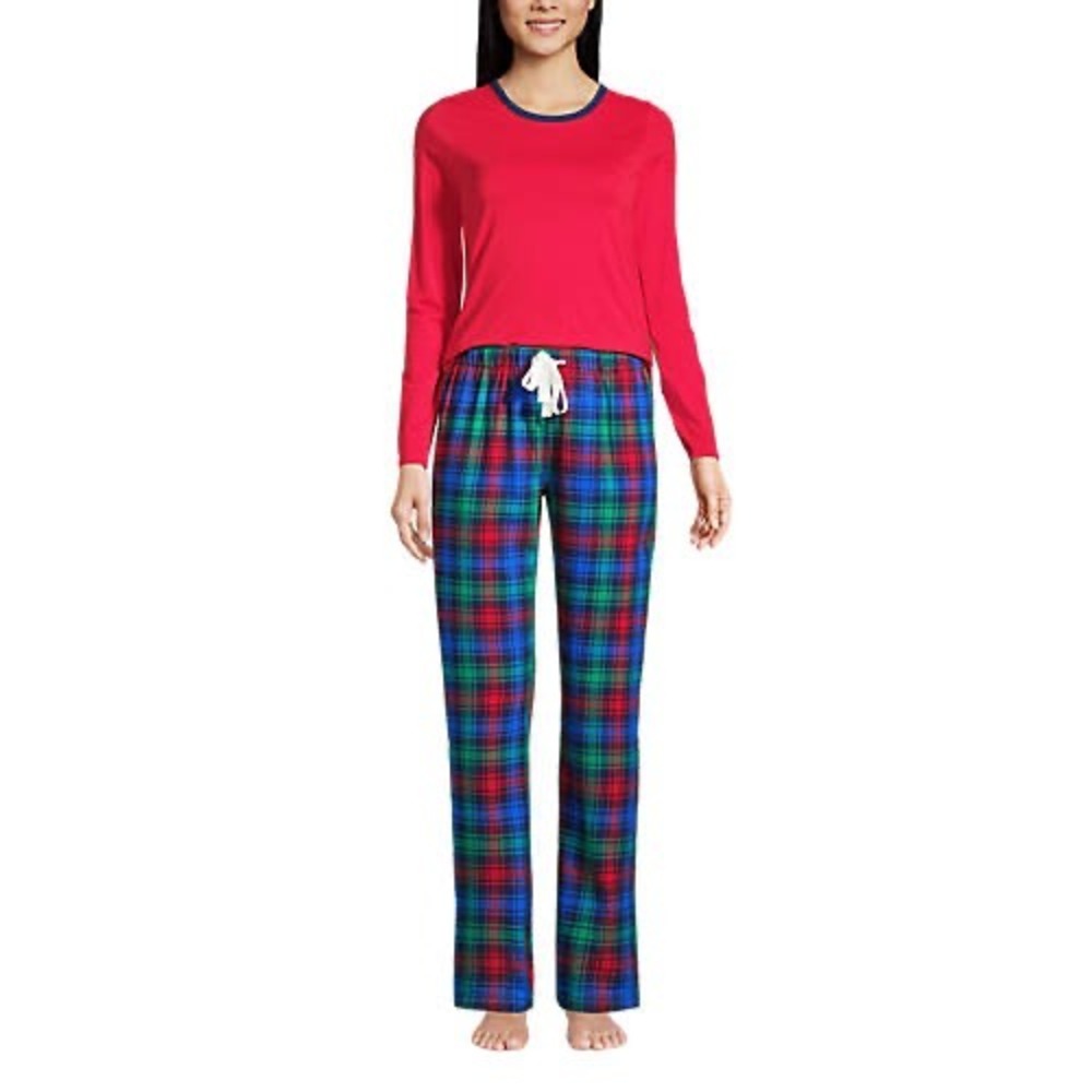 Lands' End Women's Plaid Flannel Pajama Pants‎ Size Large Red Green Blue Cotton
